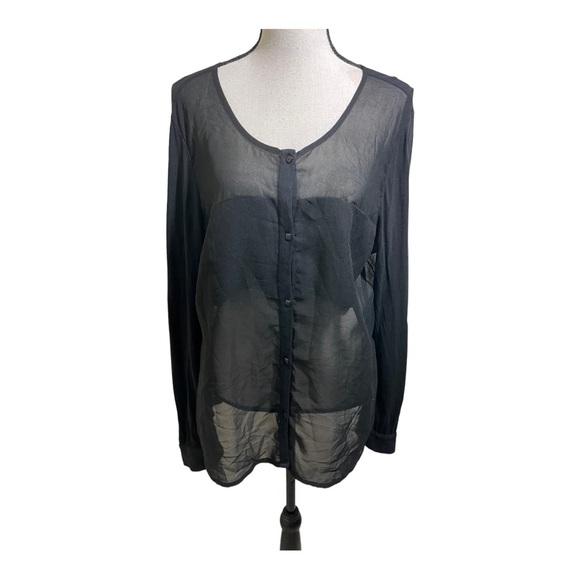 Retimans women sheer long sleeve blouse black button down size XXlarge - Picture 1 of 9